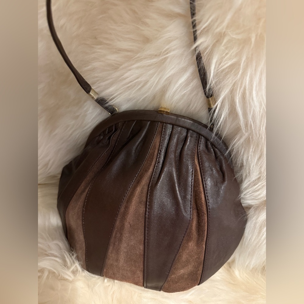 Vintage Two Tone Leather and Suede Brown Leather Shoulder Bag
